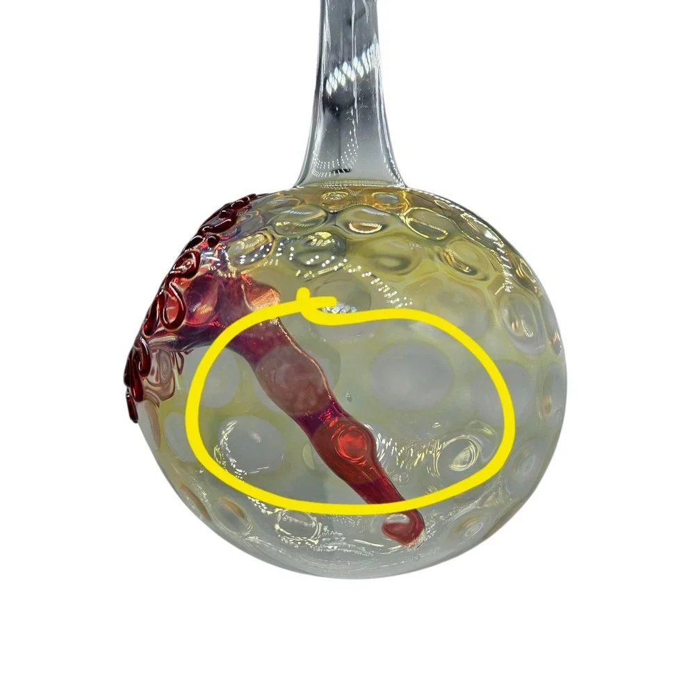 Handblown Glass Orb Ball Hummingbird Feeder Hanging Red Flower Indents Large